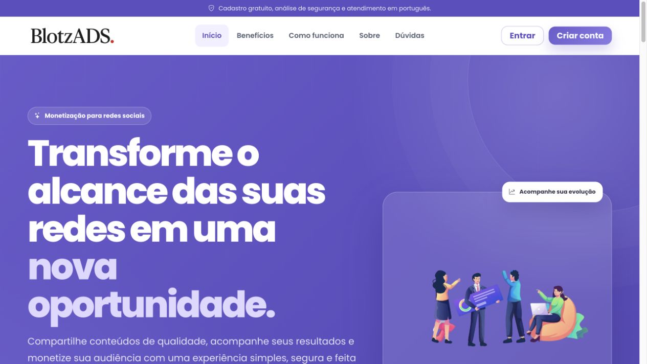 Prévia da página inicial do BlotzADS